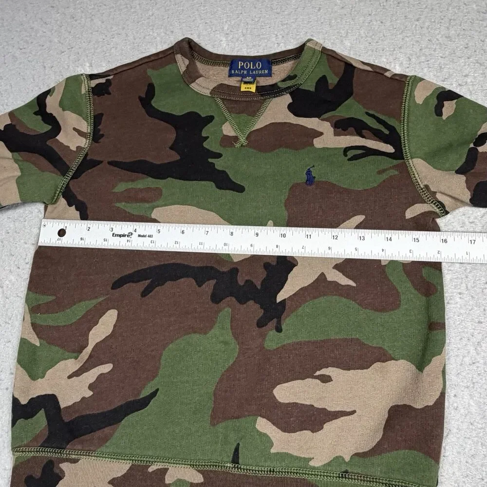 Polo Ralph Lauren Camo Sweater Kids Boys Size Small Green Brown Camouflaged Crew